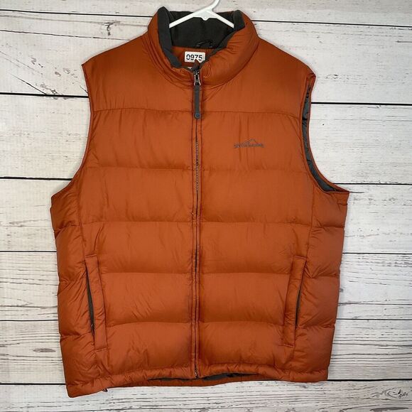 Eddie Bauer Down Vest Men’s XL Extra Large Orange Puffer Premium goose Down - Picture 2 of 8